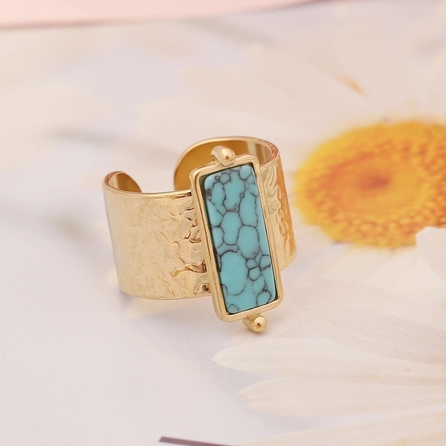 Stainless Steel 18K Gold Plated Fashion Inlay Asymmetrical Dress Turquoise Rings