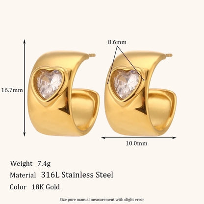 1 Pair Lady Geometric Plating Inlay Stainless Steel Zircon 18K Gold Plated Earrings Ear Studs