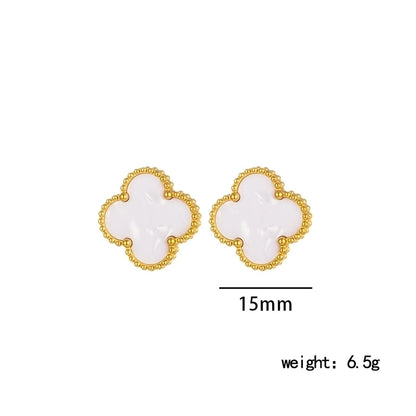 304 Stainless Steel 18K Gold Plated Cute Sweet Inlay Four Leaf Clover Acrylic Bracelets Earrings Necklace