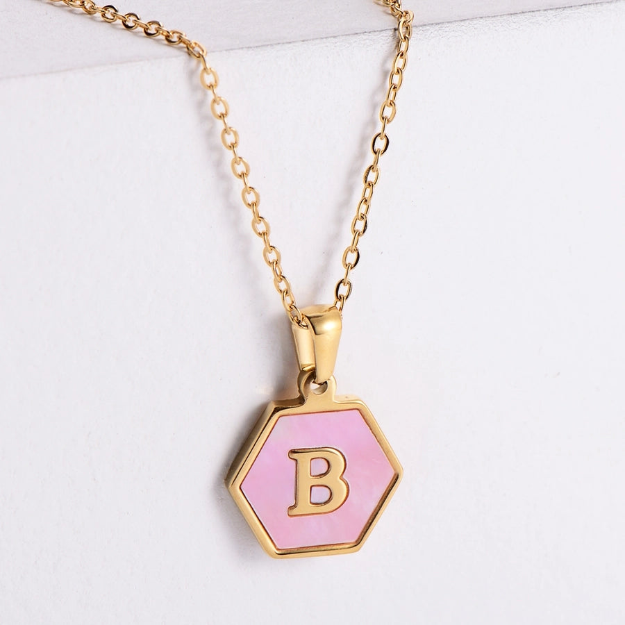 304 Stainless Steel 18K Gold Plated Lady Plating Letter Shell Pendant Necklace