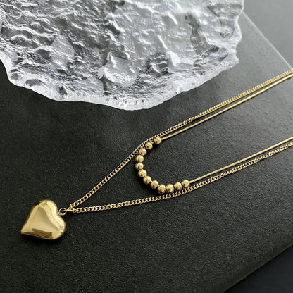 Jewelry Simple Style Commute Heart Shape Stainless Steel Titanium Steel Titanium Steel 18K Gold Plated Gold Plated Silver Plated Plating Layered Necklaces