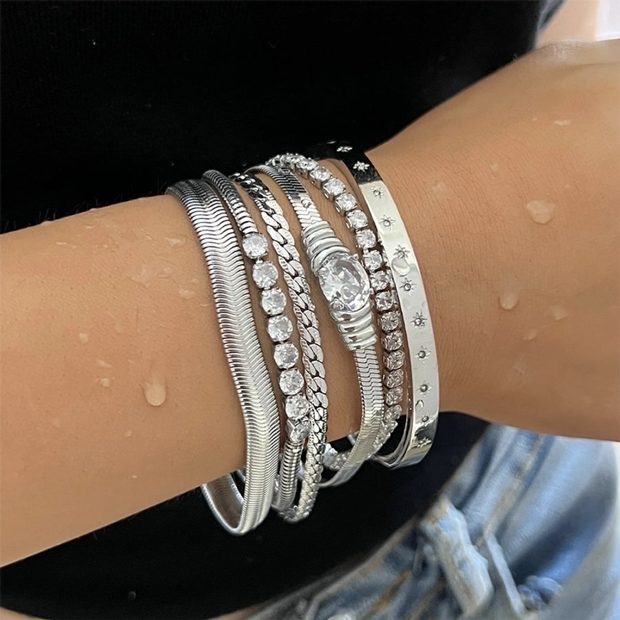 Simple Style Round 304 Stainless Steel 16K Gold Plated White Gold Plated Gold Plated Rhinestones Bracelets In Bulk