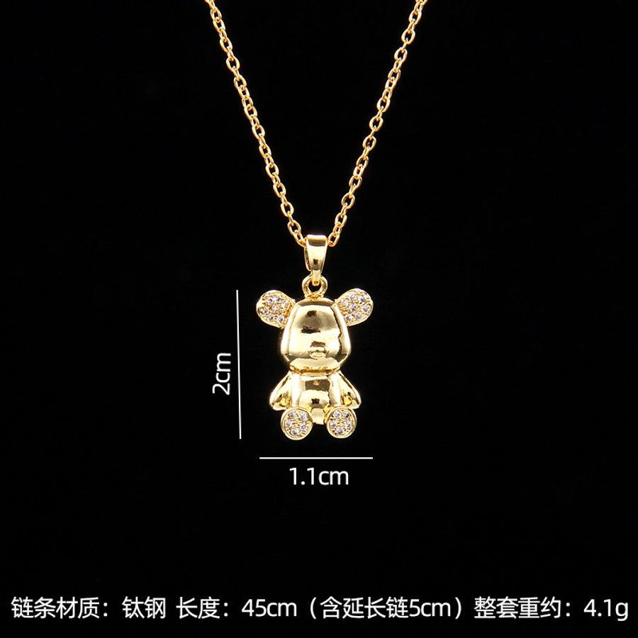 simple style bear copper zircon pendant necklace in bulk