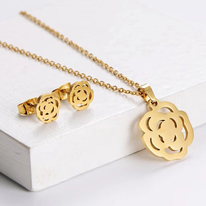 Fashion Geometric Titanium Steel Gold Plated Earrings Necklace