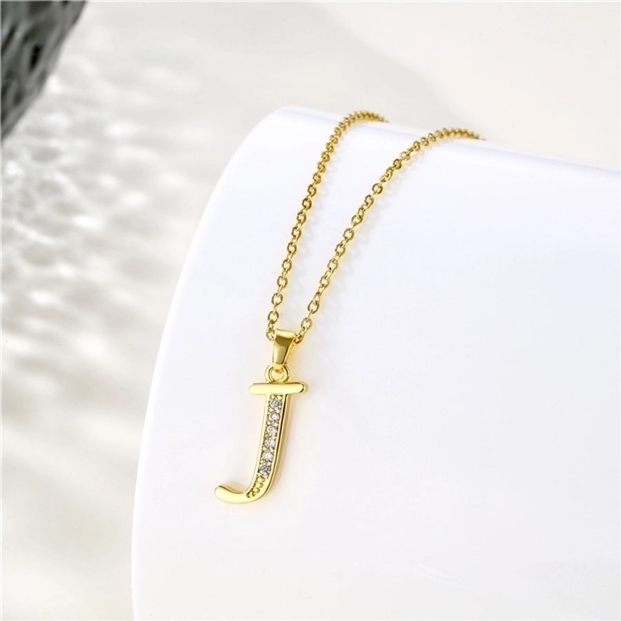 Stainless Steel Titanium Steel 18K Gold Plated Fashion Plating Inlay letter Zircon Pendant Necklace