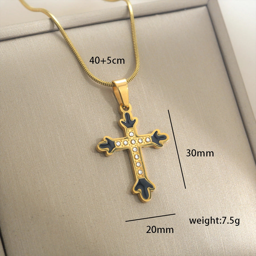 Jewelry Vintage Style Simple Style Cross 304 Stainless Steel Plating Pendant Necklace