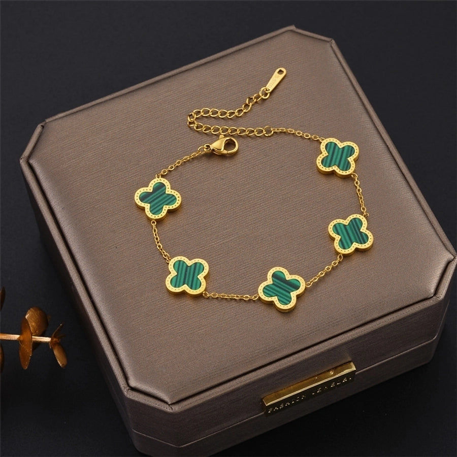 fashion four leaf clover titanium steel inlaid gold shell bracelets