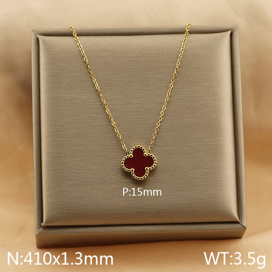 Jewelry Simple Style Four Leaf Clover 304 Stainless Steel Arylic 18K Gold Plated Plating Pendant Necklace