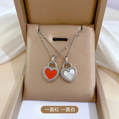 Simple Style Letter Heart Shape Butterfly Titanium Steel Inlay Shell Necklace