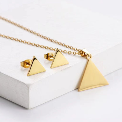 Fashion Geometric Titanium Steel Gold Plated Earrings Necklace