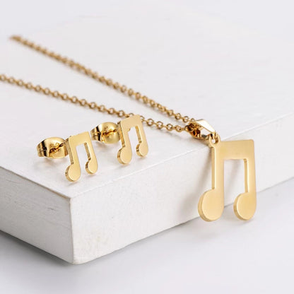 Fashion Geometric Titanium Steel Gold Plated Earrings Necklace