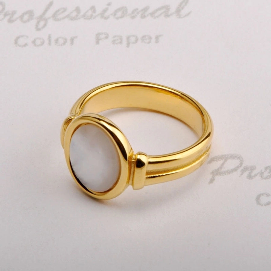 Titanium Steel 18K Gold Plated Elegant Inlay Round Shell Rings