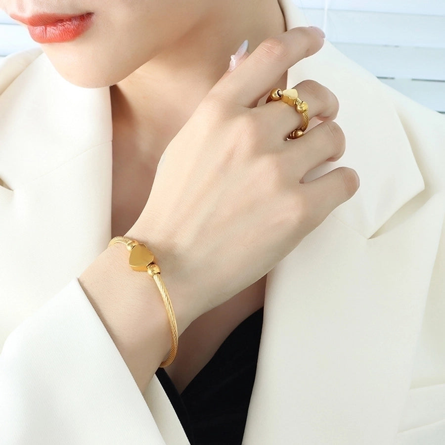 elegant simple style heart shape stainless steel 18k gold plated rings bracelets