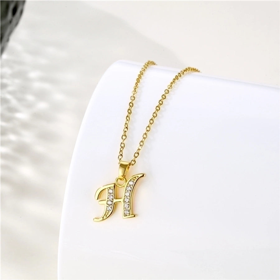 Stainless Steel Titanium Steel 18K Gold Plated Fashion Plating Inlay letter Zircon Pendant Necklace