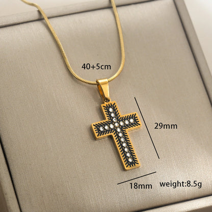 Jewelry Vintage Style Simple Style Cross 304 Stainless Steel Plating Pendant Necklace