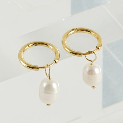 retro geometric stainless steel pearl earrings 1 pair