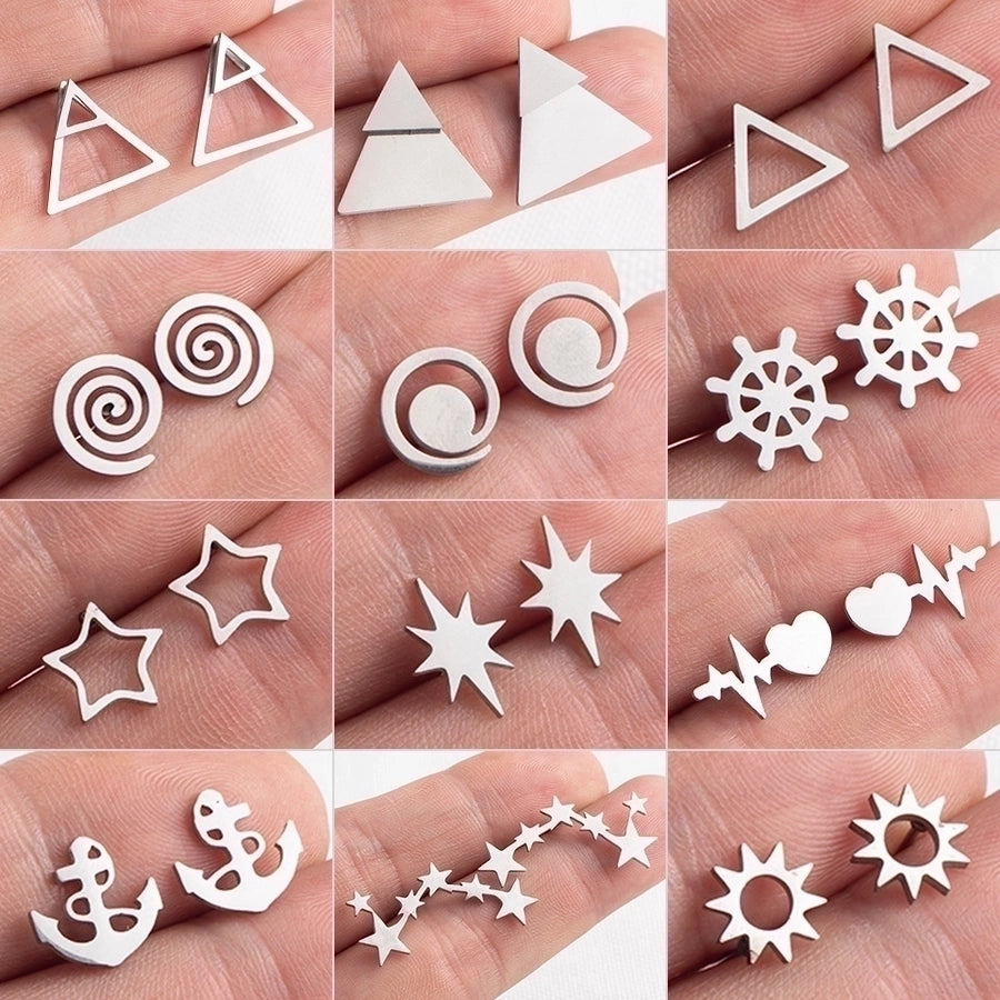 1 Pair Hip-Hop Triangle Star Heart Shape Stainless Steel Ear Studs