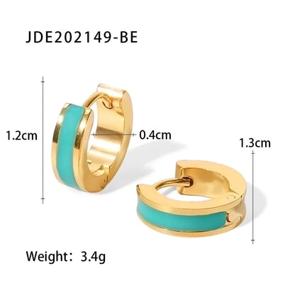 Fashion Round Enamel Gold Plated 304 Stainless Steel Earrings