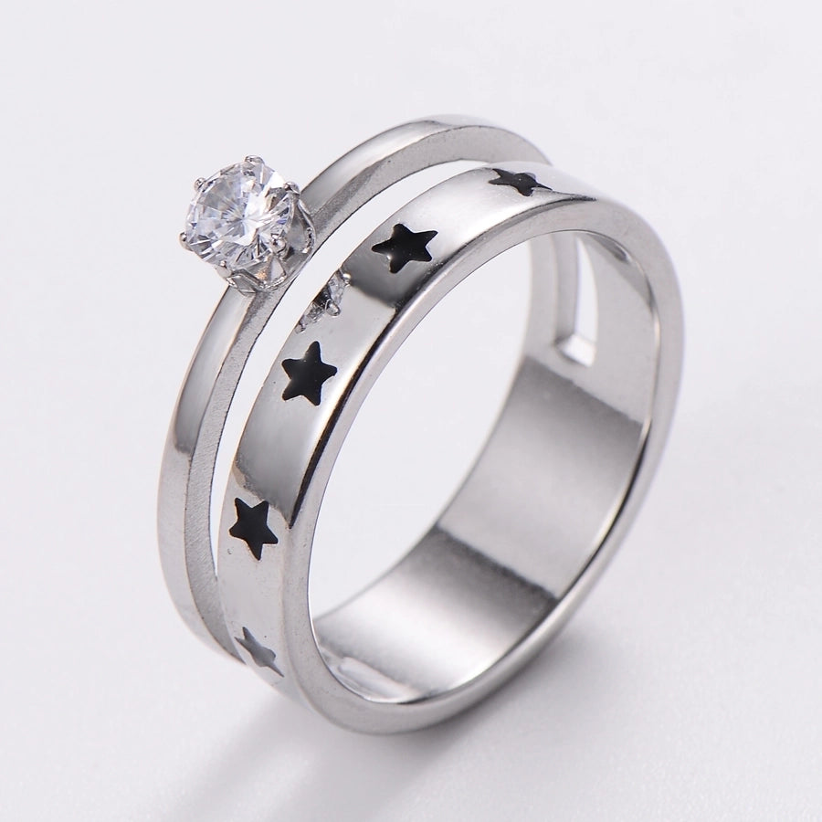 Stainless Steel 18K Gold Plated Fashion Inlay Hand Number Bow Knot Zircon Open Ring