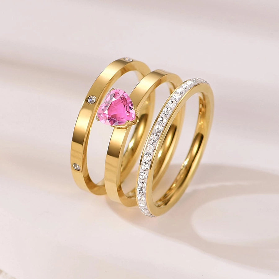 Jewelry Elegant Simple Style Heart Shape 304 Stainless Steel Zircon Gold Plated Inlay Rings