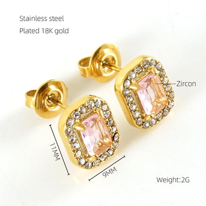 1 Pair Glam Sun Water Droplets Heart Shape Inlay Stainless Steel Rhinestones Zircon 18K Gold Plated Ear Studs