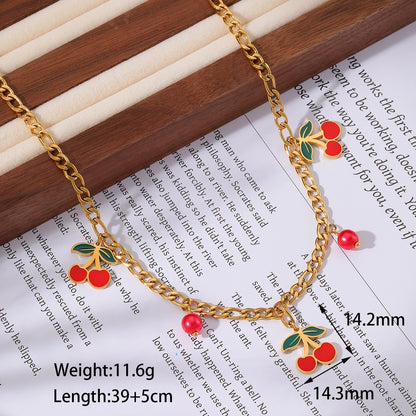 Jewelry Elegant Sweet Cherry 304 Stainless Steel 18K Gold Plated Epoxy Inlay Jewelry Set