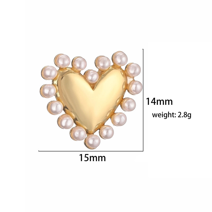 elegant vacation simple style heart shape copper 18k gold plated artificial pearls rings necklace in bulk