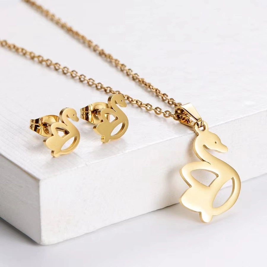 Fashion Geometric Titanium Steel Gold Plated Earrings Necklace