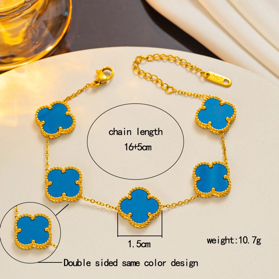 304 Stainless Steel 18K Gold Plated Cute Sweet Inlay Four Leaf Clover Acrylic Bracelets Earrings Necklace