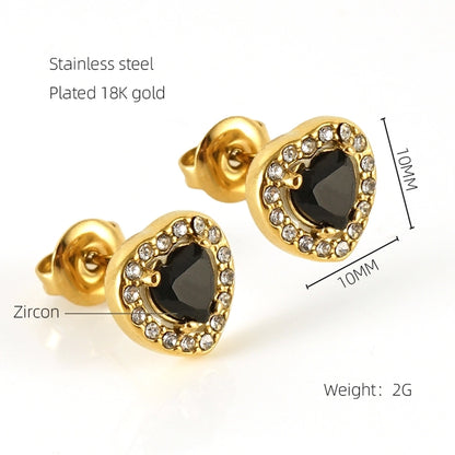 1 Pair Glam Sun Water Droplets Heart Shape Inlay Stainless Steel Rhinestones Zircon 18K Gold Plated Ear Studs