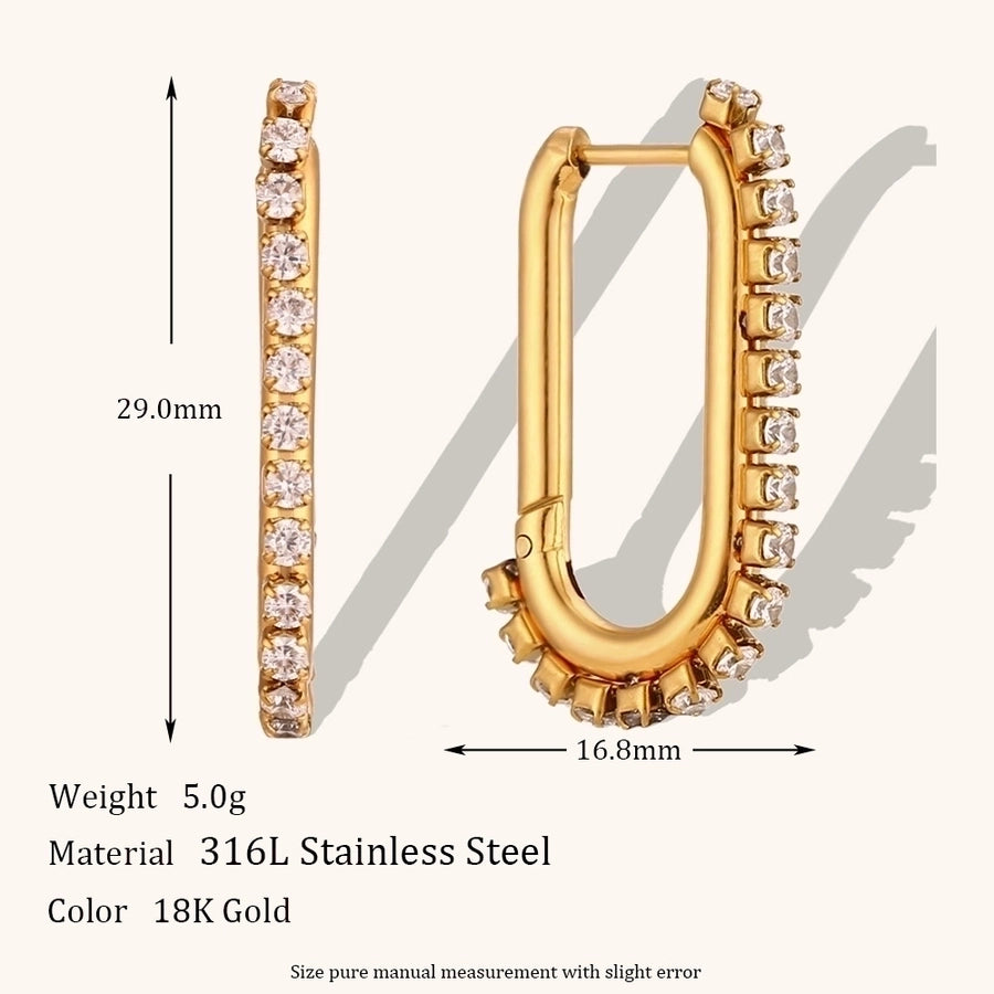 1 Pair Lady Geometric Plating Inlay Stainless Steel Zircon 18K Gold Plated Earrings Ear Studs