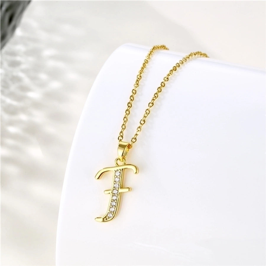 Stainless Steel Titanium Steel 18K Gold Plated Fashion Plating Inlay letter Zircon Pendant Necklace