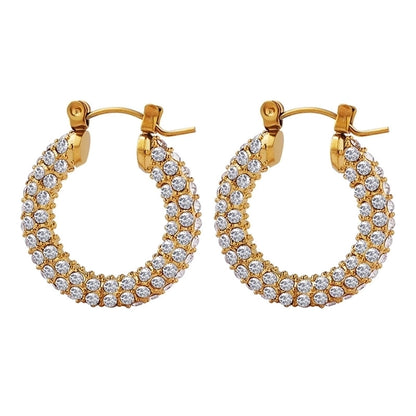 1 Pair Retro Round Plating 304 Stainless Steel Rhinestones 18K Gold Plated Earrings