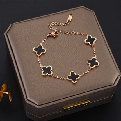 fashion four leaf clover titanium steel inlaid gold shell bracelets