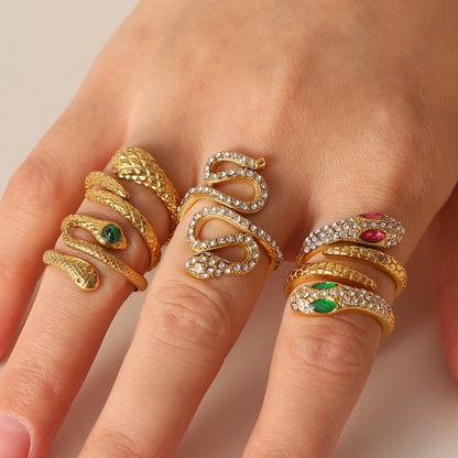 Jewelry Vintage Style Snake 304 Stainless Steel Artificial Diamond Plating Open Ring