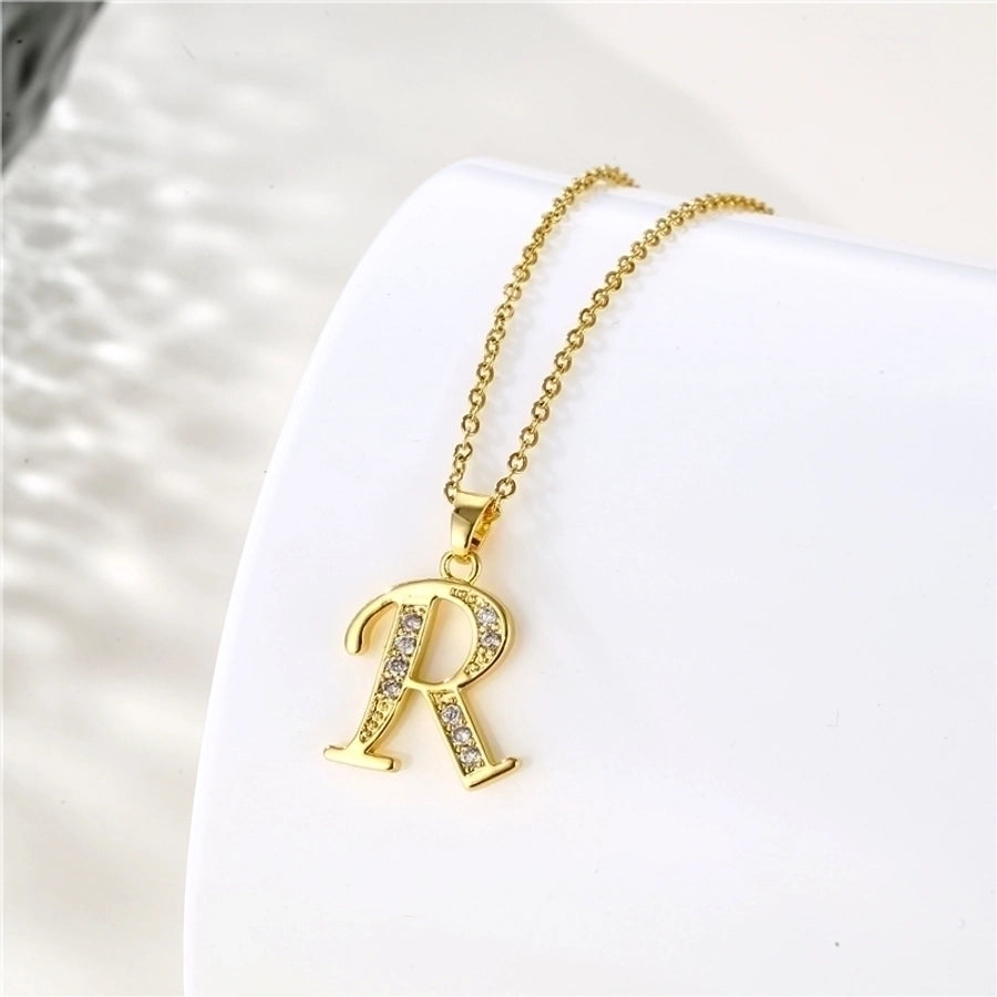 Stainless Steel Titanium Steel 18K Gold Plated Fashion Plating Inlay letter Zircon Pendant Necklace