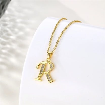 Stainless Steel Titanium Steel 18K Gold Plated Fashion Plating Inlay letter Zircon Pendant Necklace