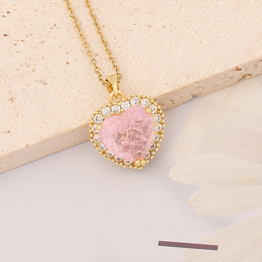 Stainless Steel 18K Gold Plated Casual Plating Heart Shape Butterfly Zircon Pendant Necklace