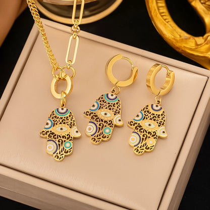 304 Stainless Steel 18K Gold Plated Retro Plating Flower Acrylic Artificial Rhinestones Resin Earrings Necklace