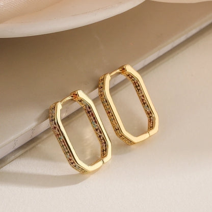 1 pair simple style commute geometric plating inlay copper zircon 18k gold plated earrings