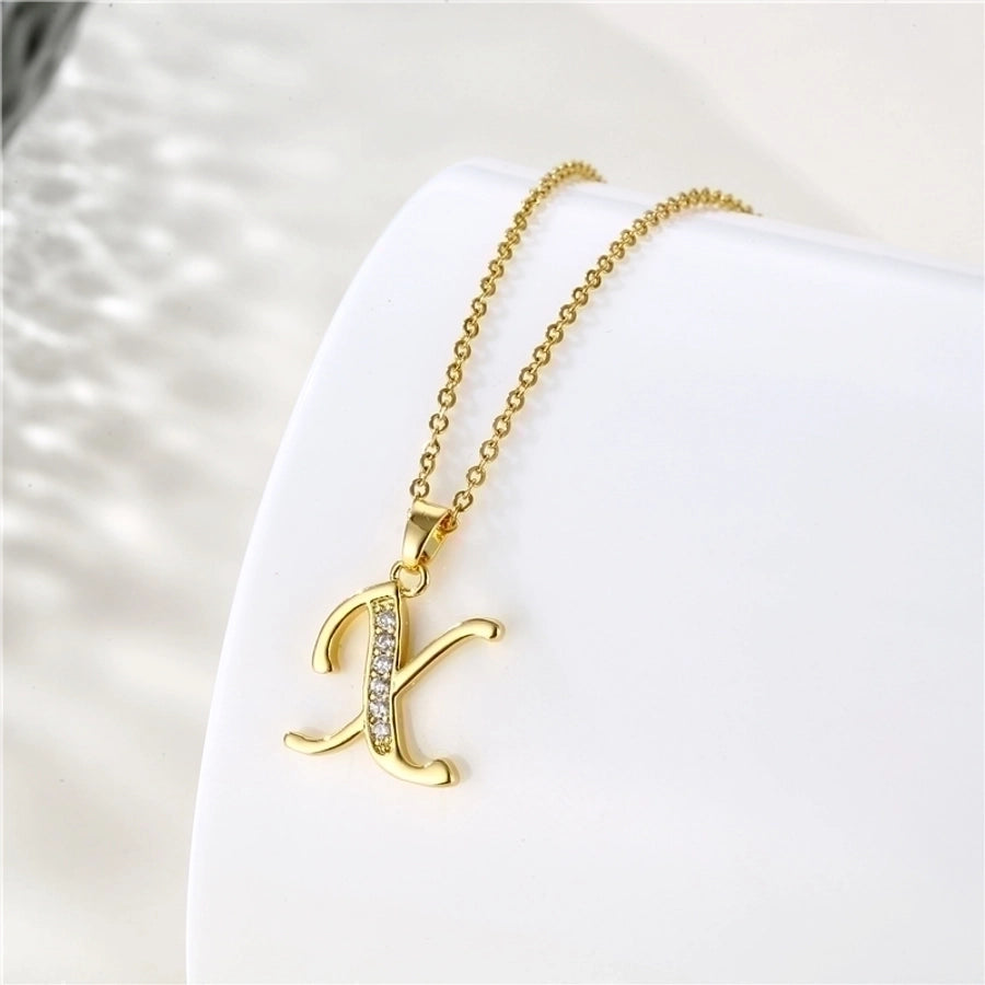 Stainless Steel Titanium Steel 18K Gold Plated Fashion Plating Inlay letter Zircon Pendant Necklace