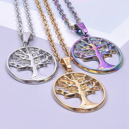 Jewelry Basic Modern Style Classic Style Life Tree 304 Stainless Steel 18K Gold Plated Plating Pendant Necklace