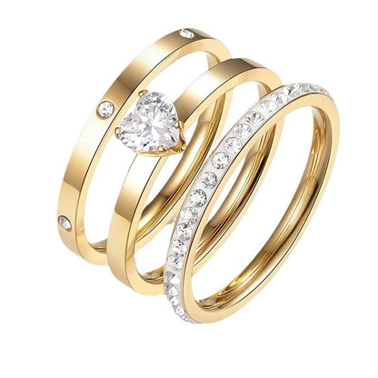 Jewelry Elegant Simple Style Heart Shape 304 Stainless Steel Zircon Gold Plated Inlay Rings