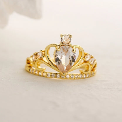 classic style commute crown copper 18k gold plated zircon open ring in bulk