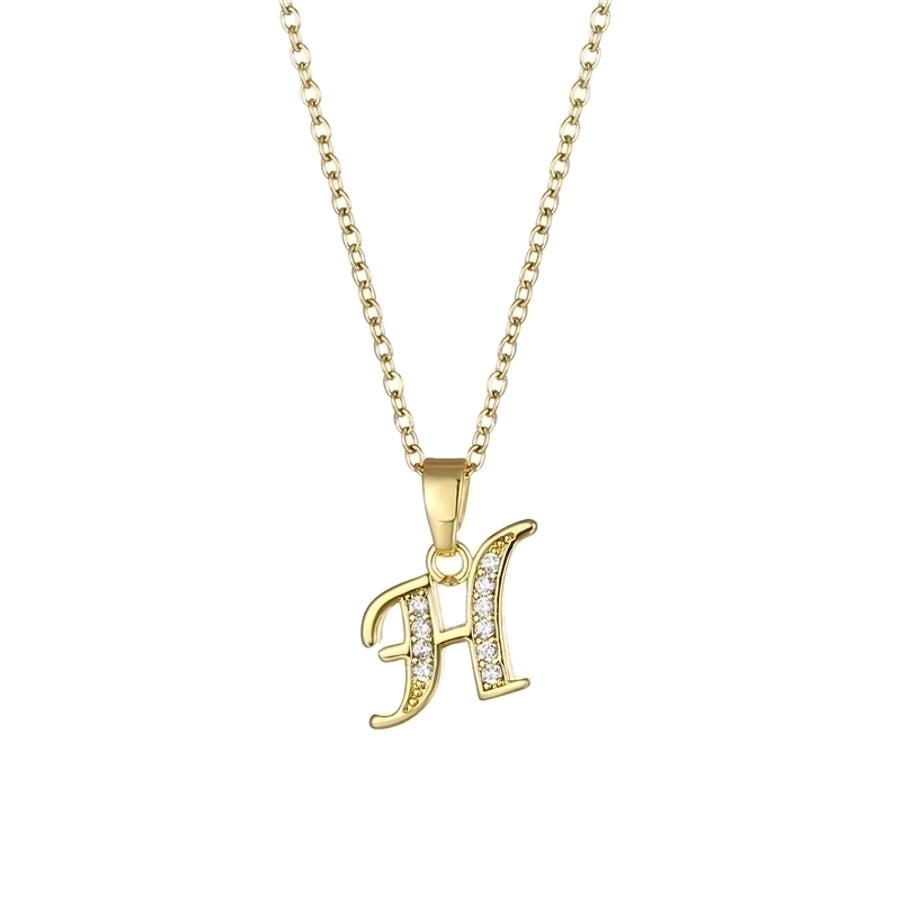 Stainless Steel Titanium Steel 18K Gold Plated Fashion Plating Inlay letter Zircon Pendant Necklace