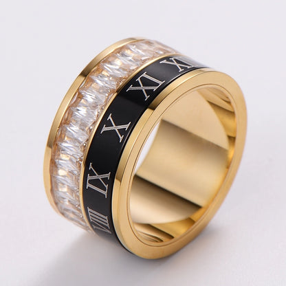 Stainless Steel 18K Gold Plated Fashion Inlay Hand Number Bow Knot Zircon Open Ring