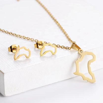 Fashion Geometric Titanium Steel Gold Plated Earrings Necklace