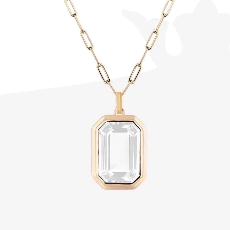 vintage style square stainless steel plating inlay zircon 18k gold plated pendant necklace