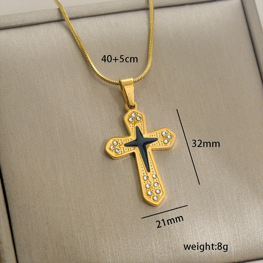 Jewelry Vintage Style Simple Style Cross 304 Stainless Steel Plating Pendant Necklace