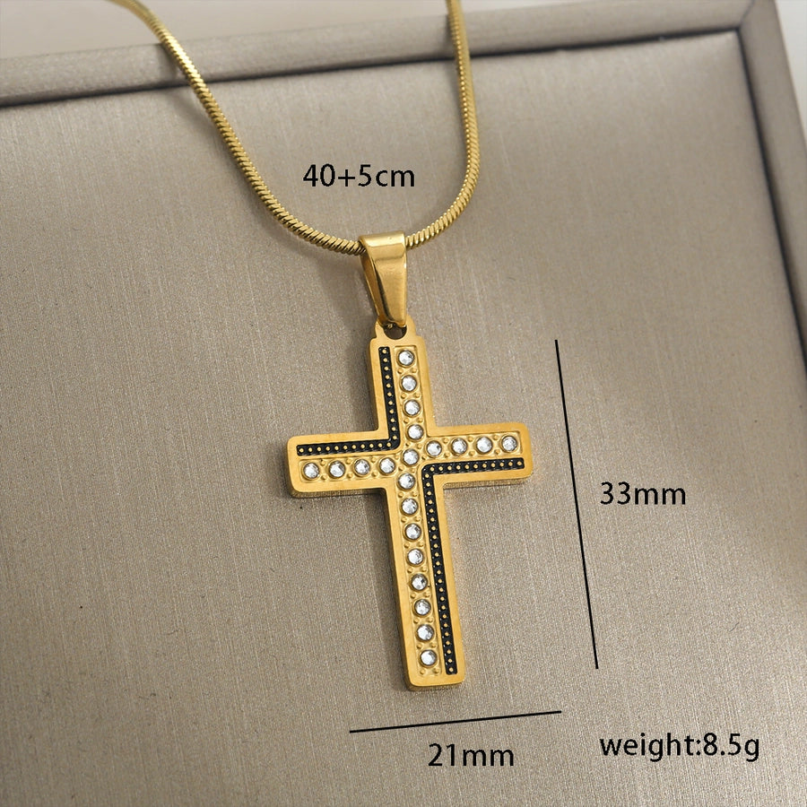 Jewelry Vintage Style Simple Style Cross 304 Stainless Steel Plating Pendant Necklace